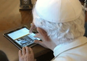 The Pope stroking an iPad